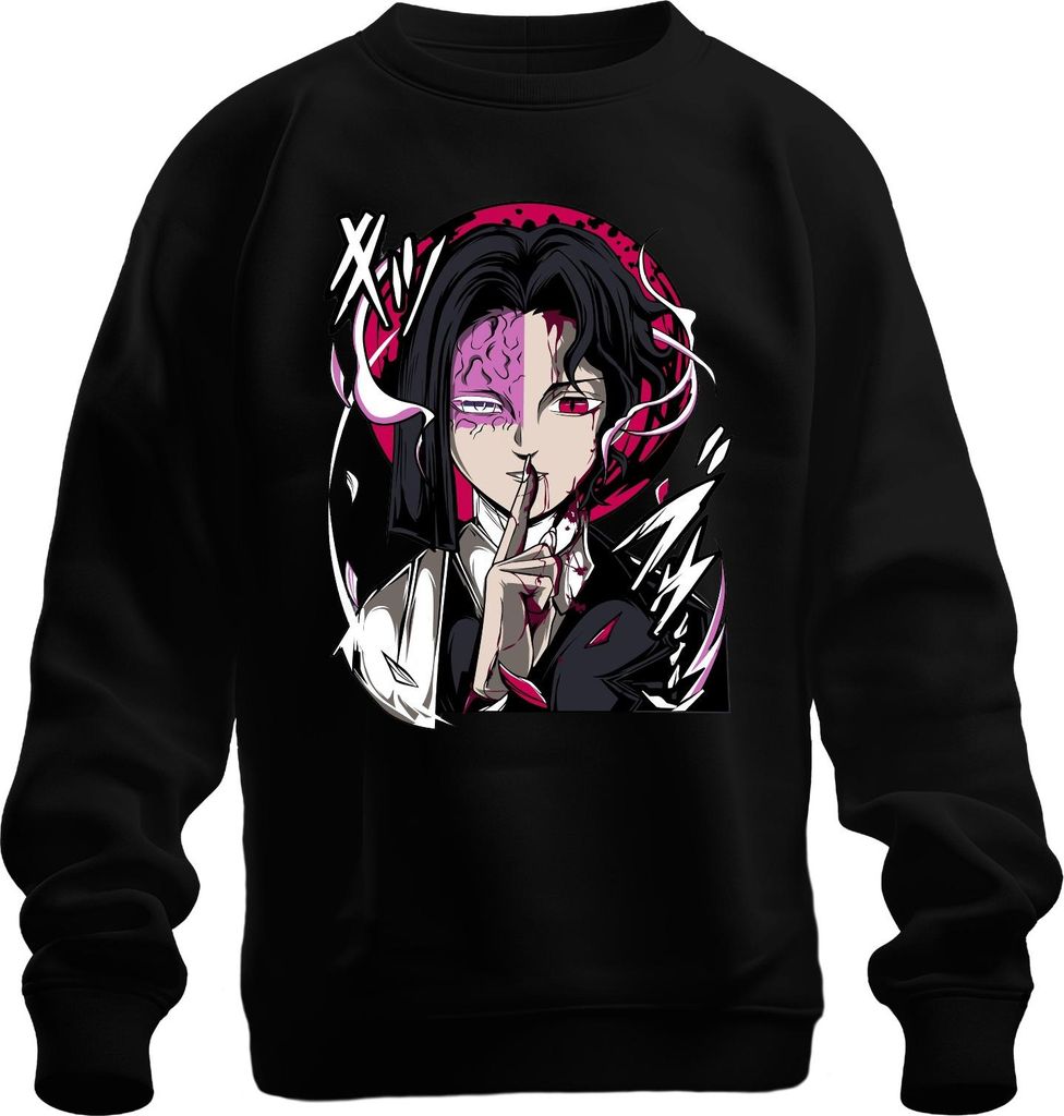 Anime Dämon Halbgesicht Blut Rotes Auge Psst Gothic Halloween Uni Sweatshirt Pullover, Schwarz, L