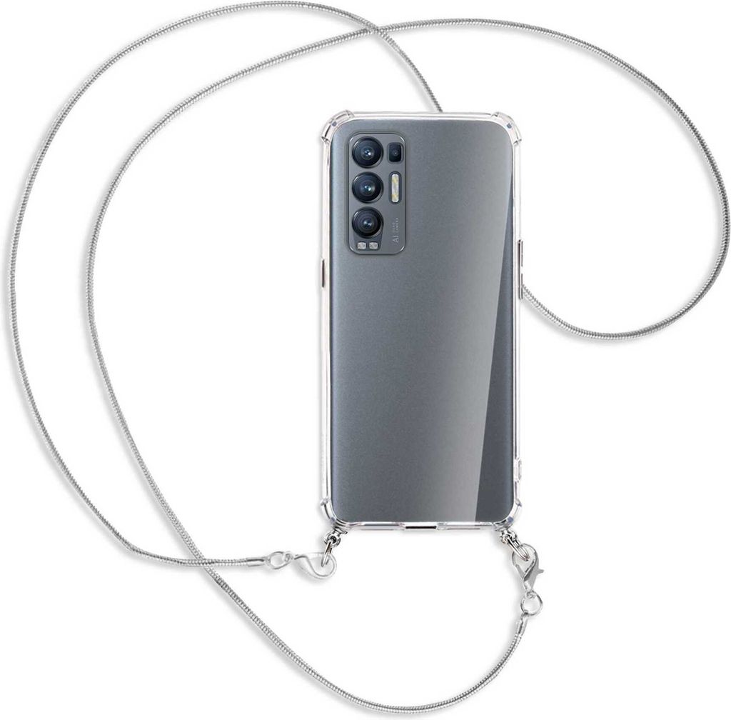 Handykette Backcover-Schutzhülle mit Band (Metall silberfarben) für Oppo Reno5 Pro Plus 5G - silberfarbene Kette Snake