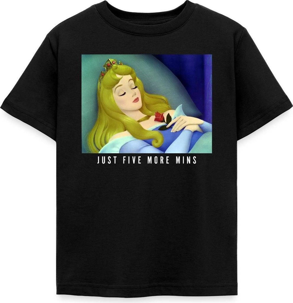 Dornrösschen Schlafend Five More Minutes Kinder T-Shirt, 110/116 (5-6 Jahre), Schwarz