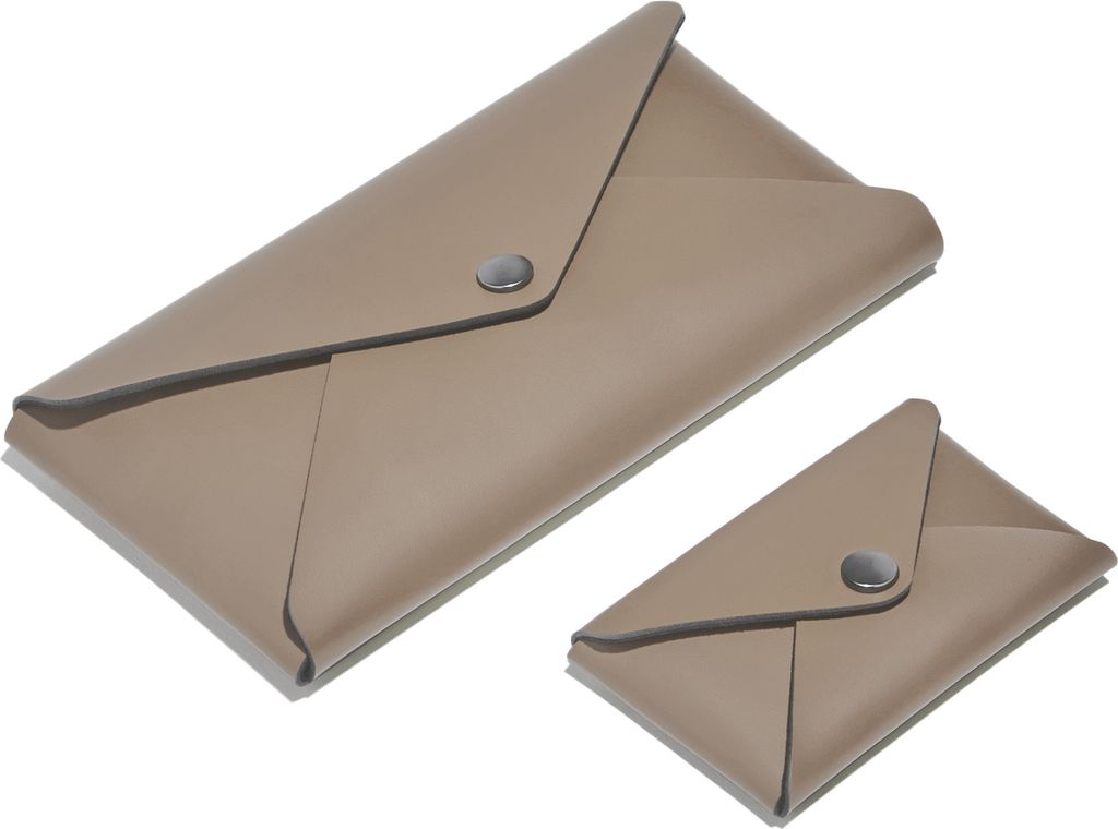 Set Visitenkarten Etui + Federmäppchen aus Leder Taubengrau - Kreditkarten-Etuis - Hergestellt in Italien