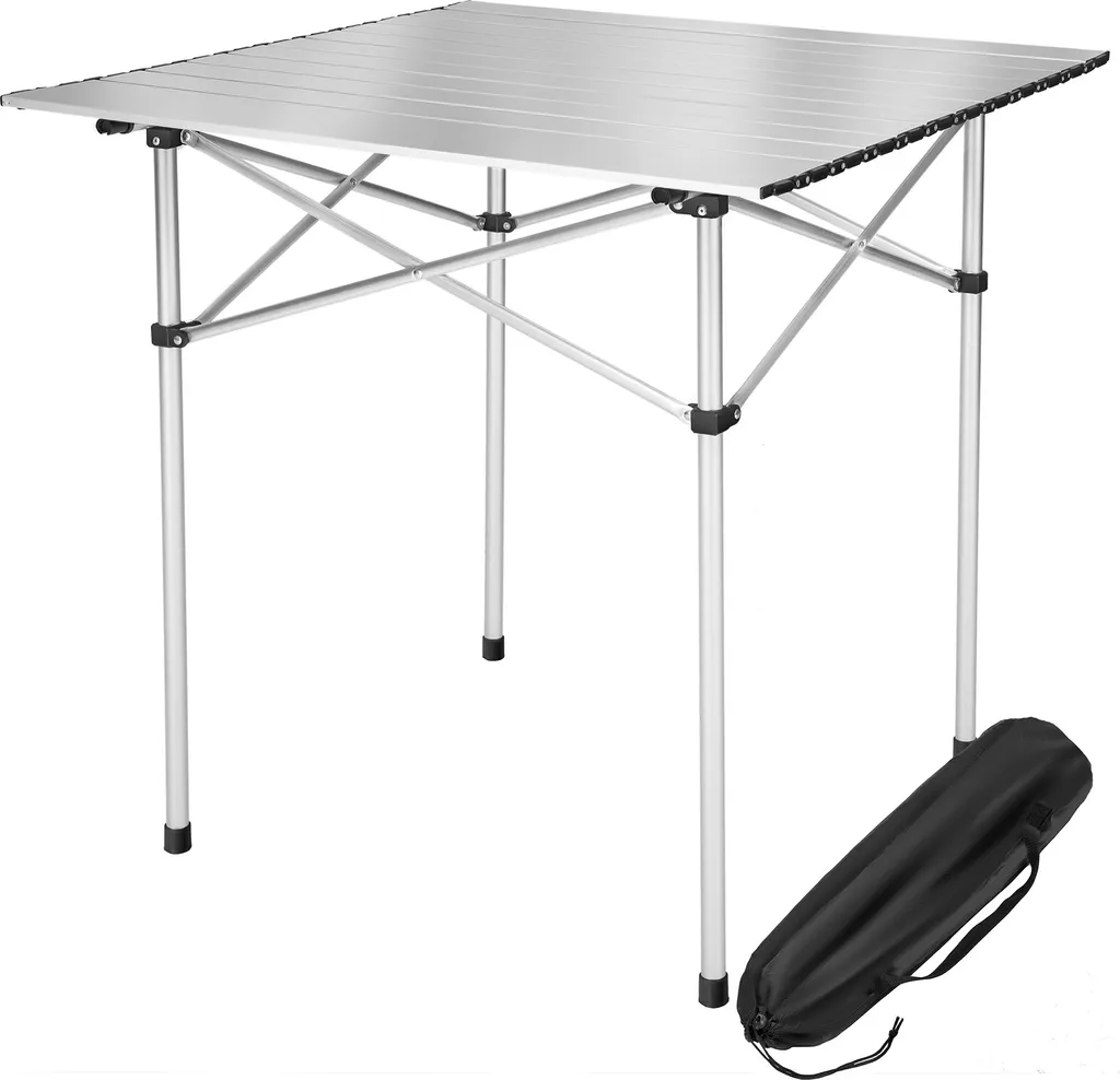 Table de camping pliante en aluminium gris pour repas en plein air