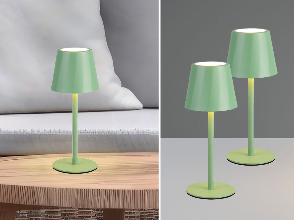 2er SET Outdoor Akku LED Tischlampen Grün kabellos mit Touchdimmer, 21cm klein