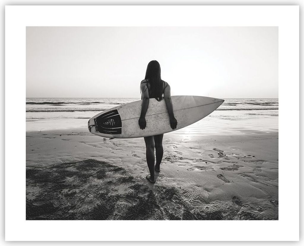 Poster - Poster ohne Rahmen - Frau Strand Surfen - 50x40 cm Produktbild 
