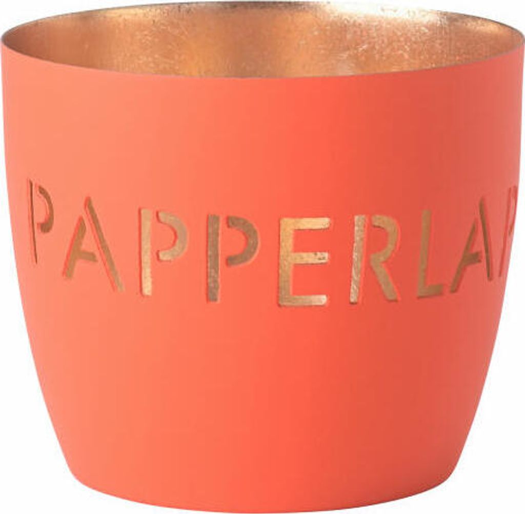 Gift Company Windlicht Madras Papperlapapp M, Teelichthalter, Kerzenhalter, Eisen, neon orange / Gold, H 8.5 cm, 1156804085