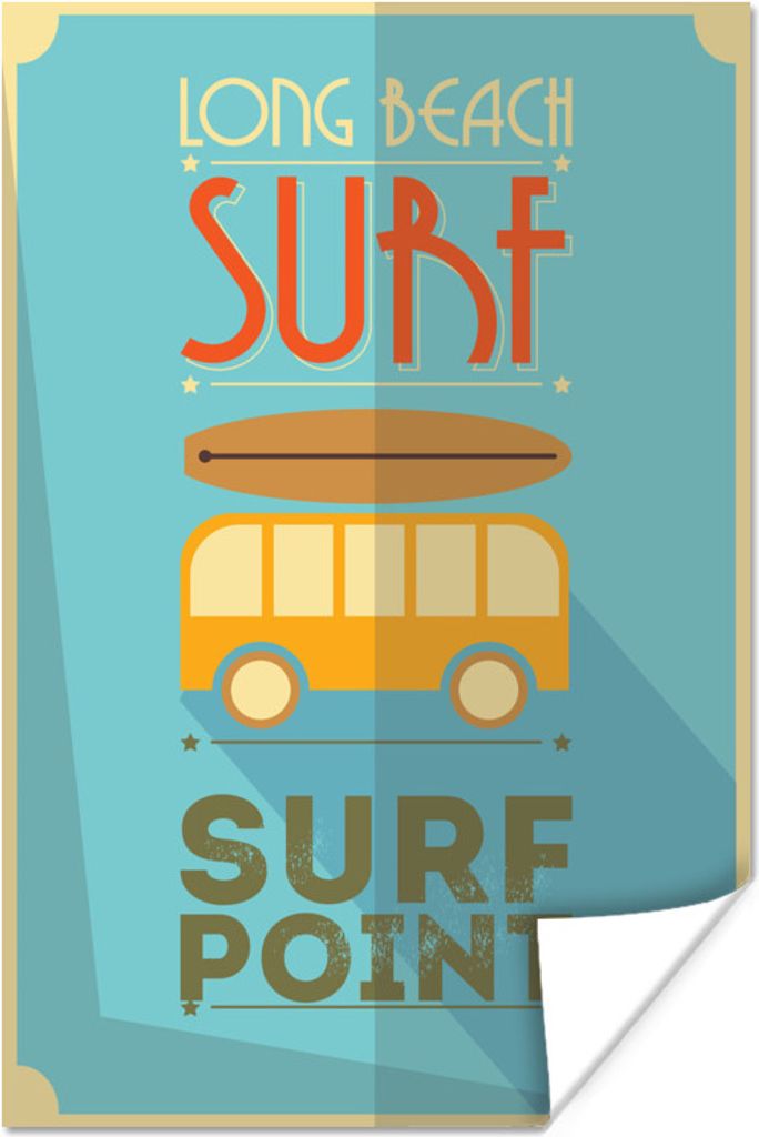 MuchoWow Poster Illustration von "Surf Point" auf blauem Hintergrund 20x30 cm - Papierdruck