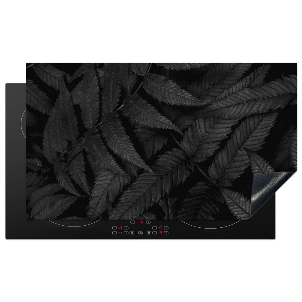KitchenYeah Herdabdeckplatte Blätter - Schwarz - Dunkel - Grau , 91x52cm, Küche Deko, Glaskeramikkochfeld Herdabdeckung, Abdeckplatte fùr Koch...