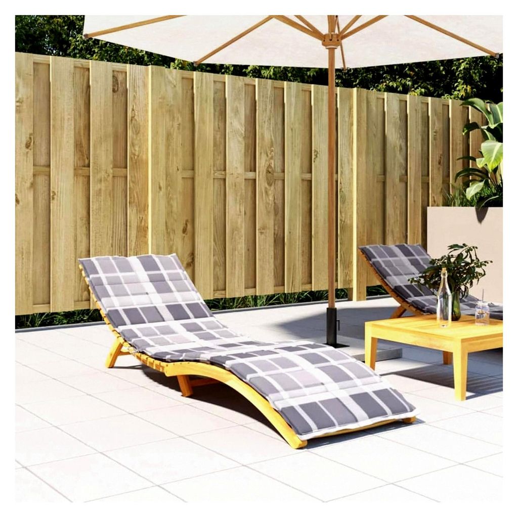 Liegenauflage für Sonnenliege Gartenliege Grau Karomuster 200x60x3 cm Oxford-Gewebe