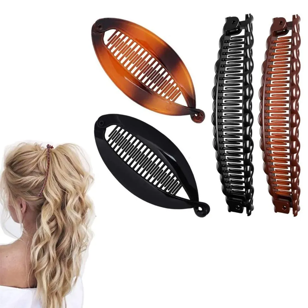 Lot de 4 barrettes bananes rétro pour cheveux épais et tresses en épi