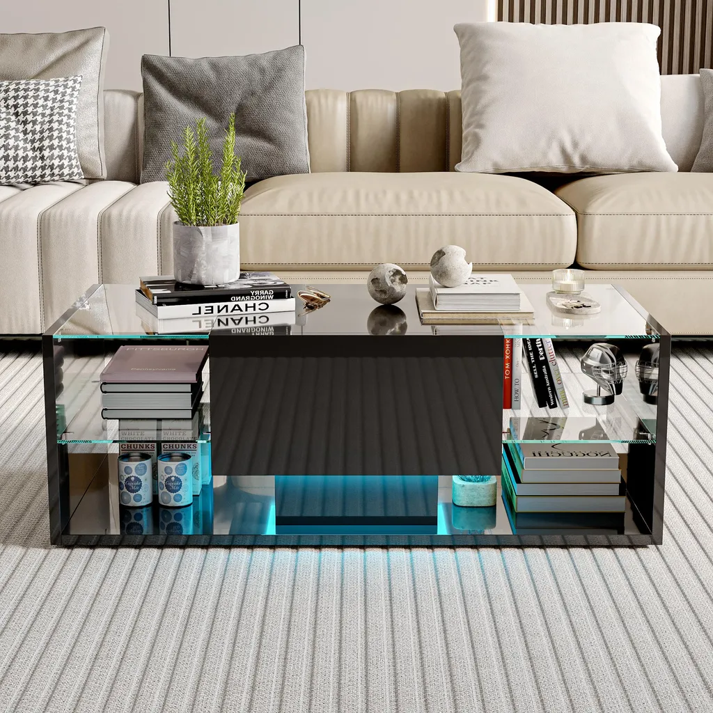 Table basse avec rangement et LED multicolore pour salon high-tech