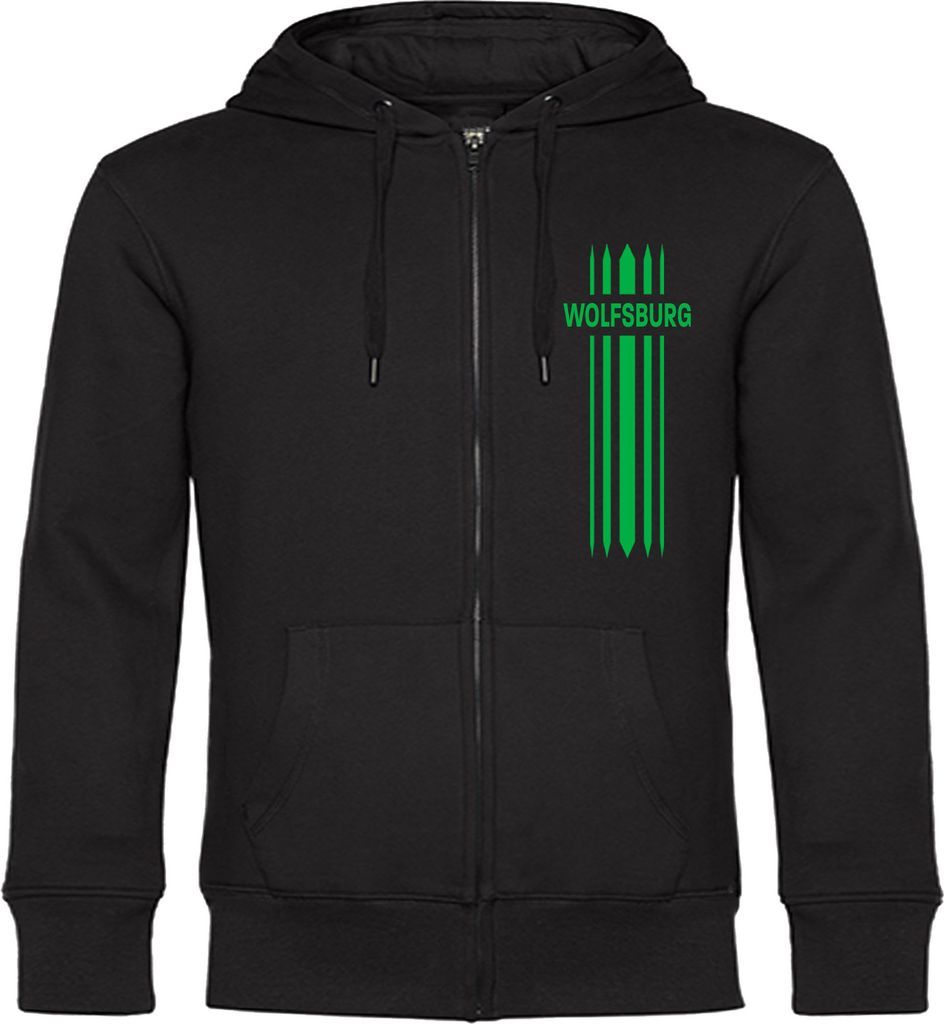 multifanshop Kapuzen Sweatshirt Jacke - Wolfsburg - Streifen, schwarz, Größe S