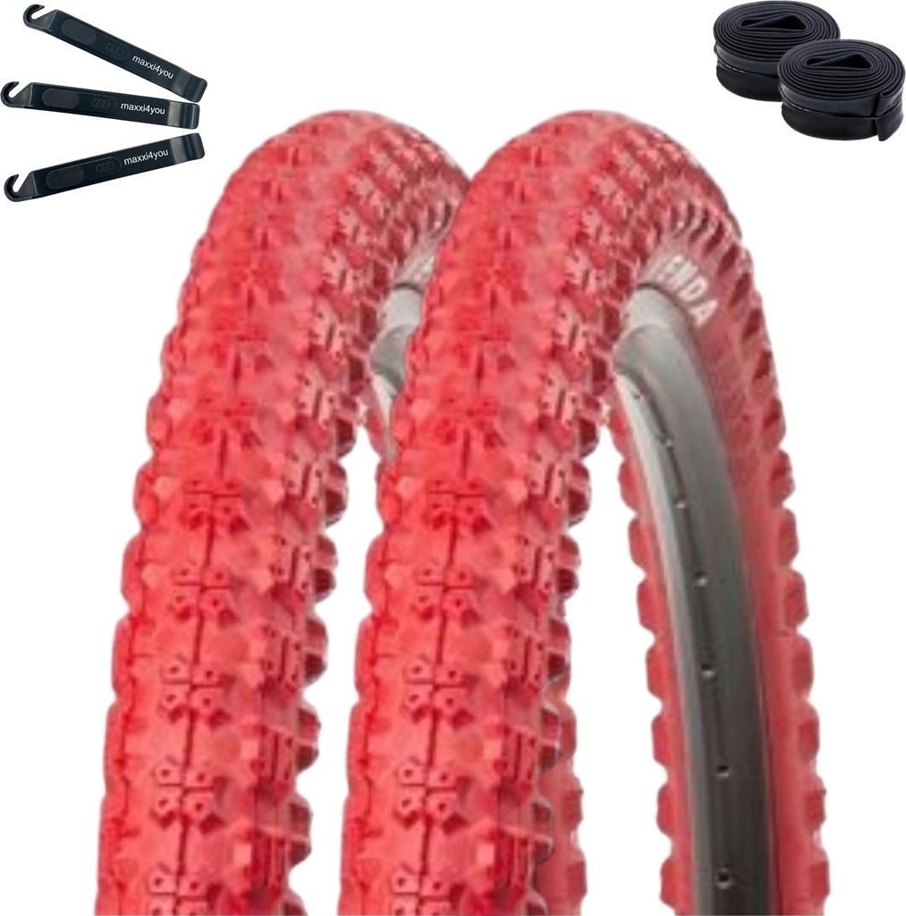 Angebot-Set / 2 x Kenda K-51 Fahrradreifen BMX in Rot 58-406 (20 x 2.25) + 2 passende Schläuche AV inkl. maxxi4you Reifenheber