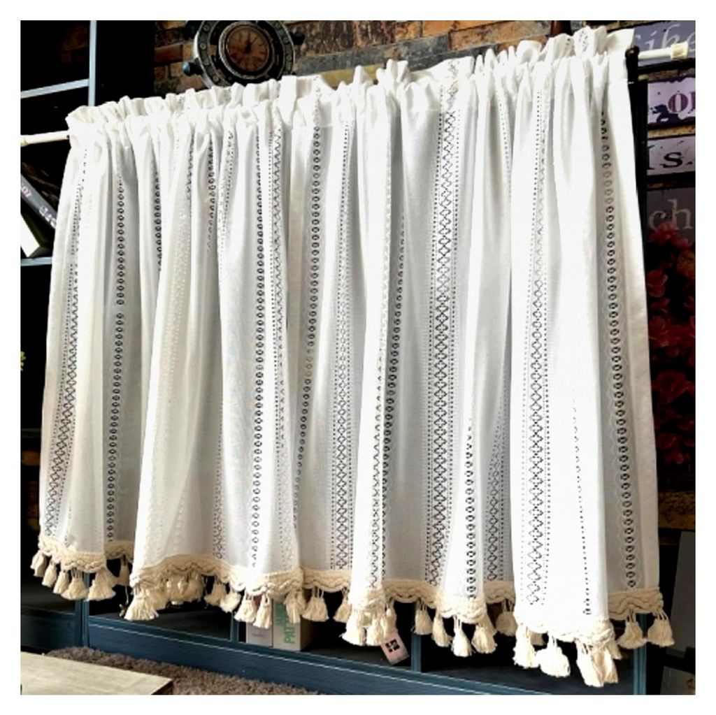 Scheibengardinen mit Muster, Voile Bistrogardinen, transparent, kurz, halbtransparent für kleine Fenster im Landhausstil (B100 x H70 cm, 1er Pack)