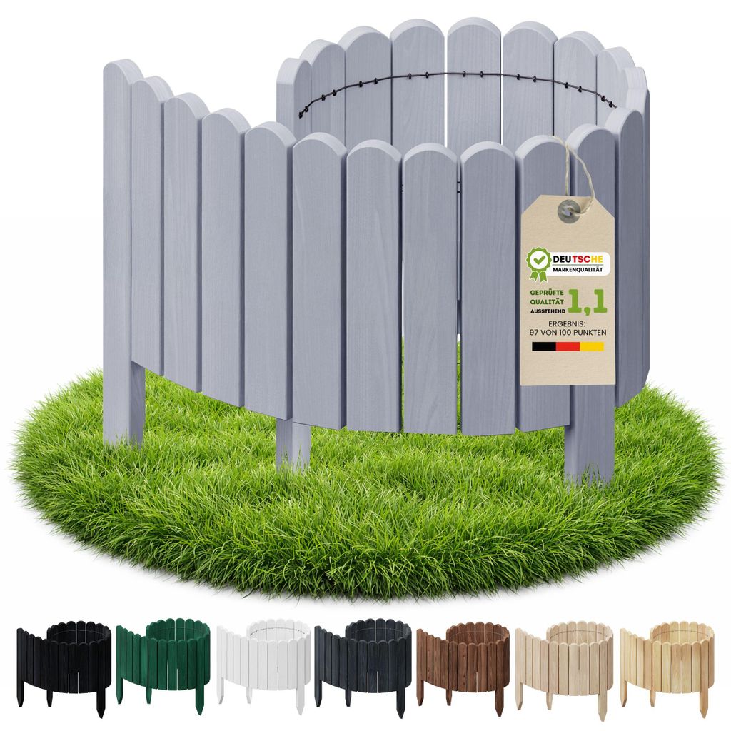 Floranica Beetumrandung Beeteinfassung 20 x 100 cm Silber Rasenkante Holz Gartenzaun Holzzaun flexibler Rollborder