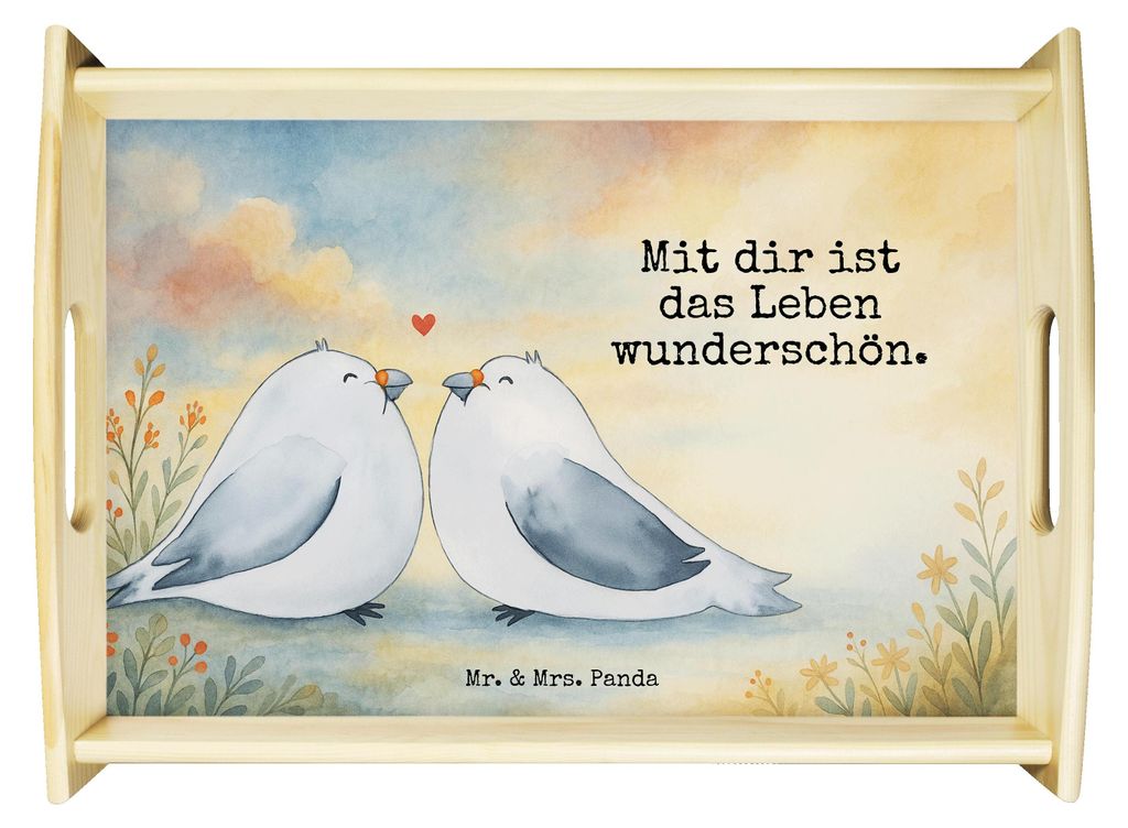 Mr. & Mrs. Panda Tablett Turteltauben Liebe Design - Weiß - Geschenk, Hochzeit, Bett-Tablett, Freundin, Tauben, Hochzeitstag, essenstablett, sofat...