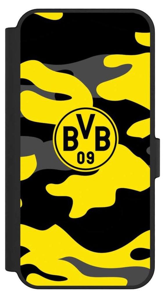 NIVOCASE Klapphülle für Samsung Galaxy S24 FE 5G Handyhülle aus Kunst Leder NIVOflip schwarz BVB Borussia Dortmund Fanartikel