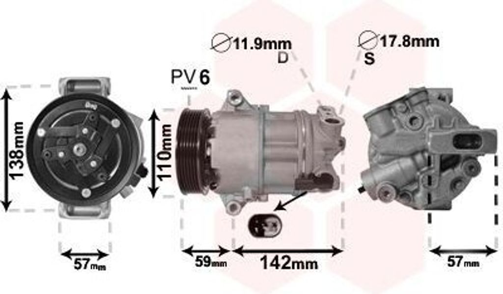 VAN WEZEL 0100K133 CVC6 Klimaanlage Klimakompressor PAG 46 R134a für FIAT TIPO Kombi (356) TIPO Schrägheck (356) TIPO Stufenheck (356) für ALFA ...