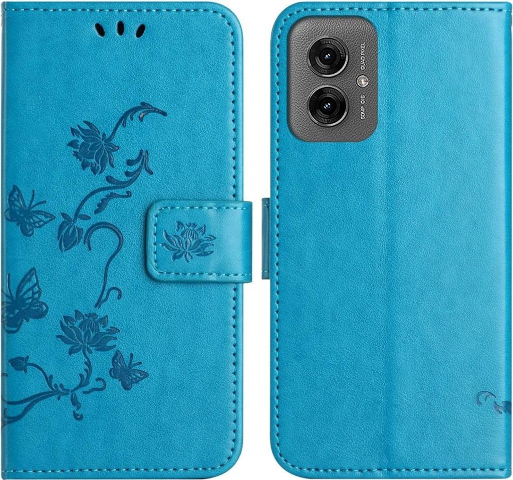 Motorola Moto G55 Hülle - Coverup Blumen & Schmetterlinge Klapphülle - Blau