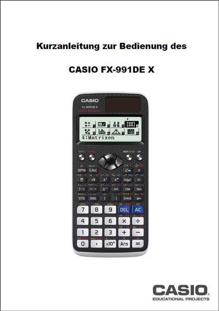 Kurzanleitung zur Bedienung des Casio FX-991 DE X Classwiz Produktbild 