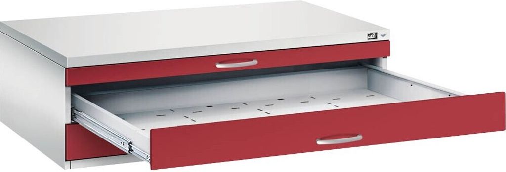 CP 7200 Planschrank lichtgrau, rubinrot 3 Schubladen 135,0 x 96,0 x 42,0 cm