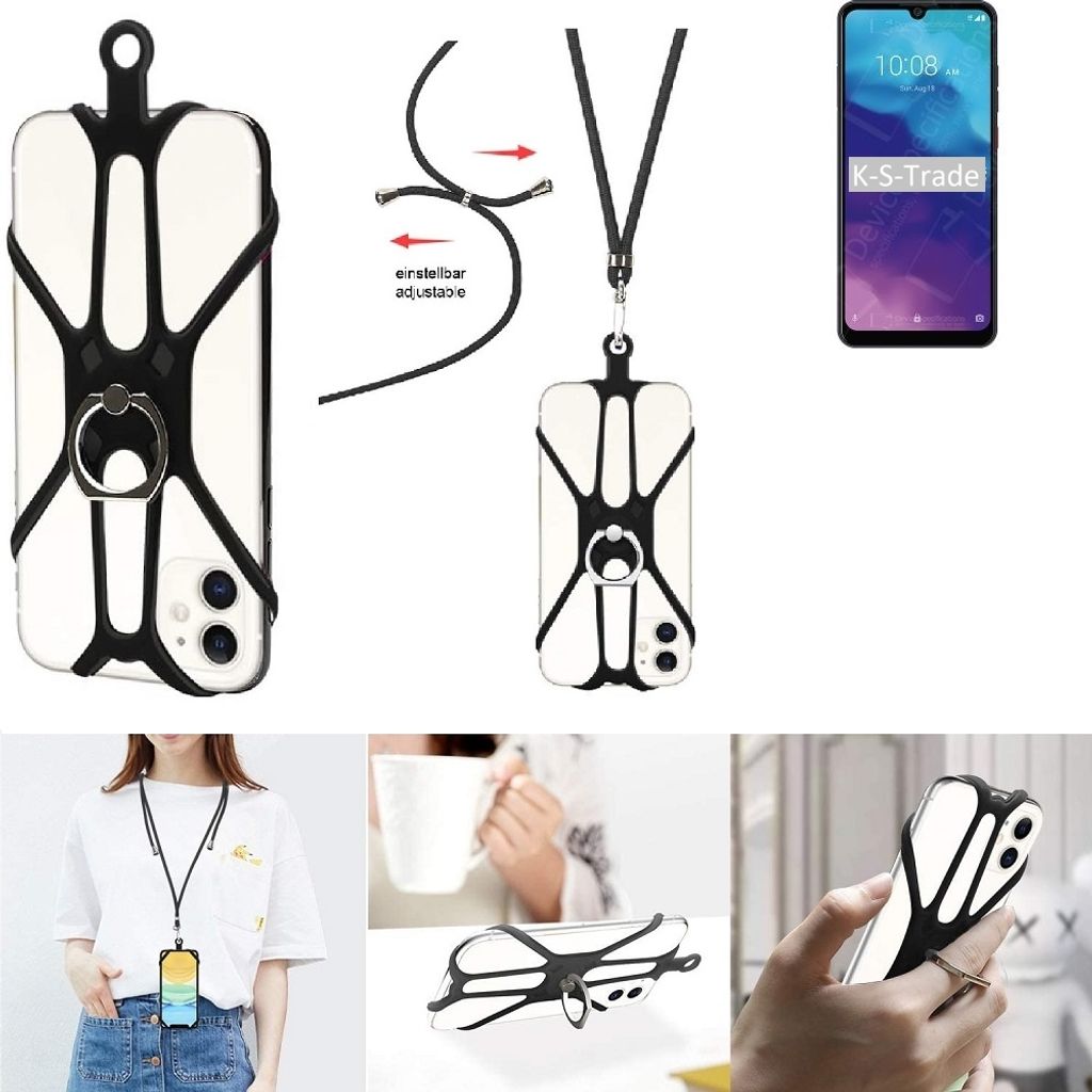 K-S-Trade 3in1 Handykette Handyband Handykordel Halsband Smartphone-Ring Handy-Ring kompatibel mit ZTE Blade A7 2020 Fingerhalterung Handyring