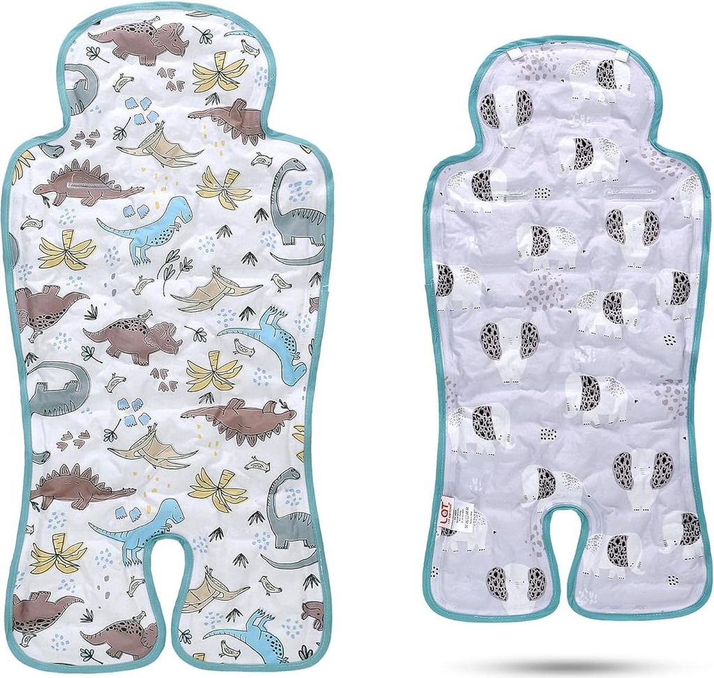 LAT Sommer Sitzauflage für Kinderwagen, Reversible Sitzeinlage Buggys Kinderwagen Babyschale (Dinosaurier+Elefant)