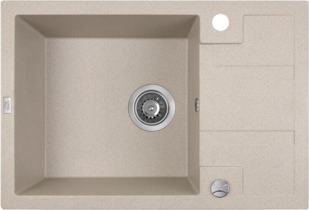BADLAND Spülbecken Granitspüle Einzelbecken Barbados 44x65 Beige mit kurzer Ablaufplatte | Siphon im SET!