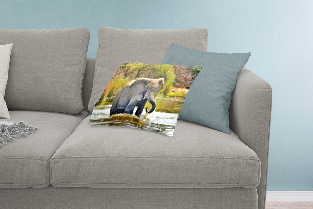 MuchoWow Zierkissen Sofakissen Wohnzimmer Dekokissen 60x40 cm Elefant - Wasser - Tiere - Natur - Kopfkissen - Polster mit Foto