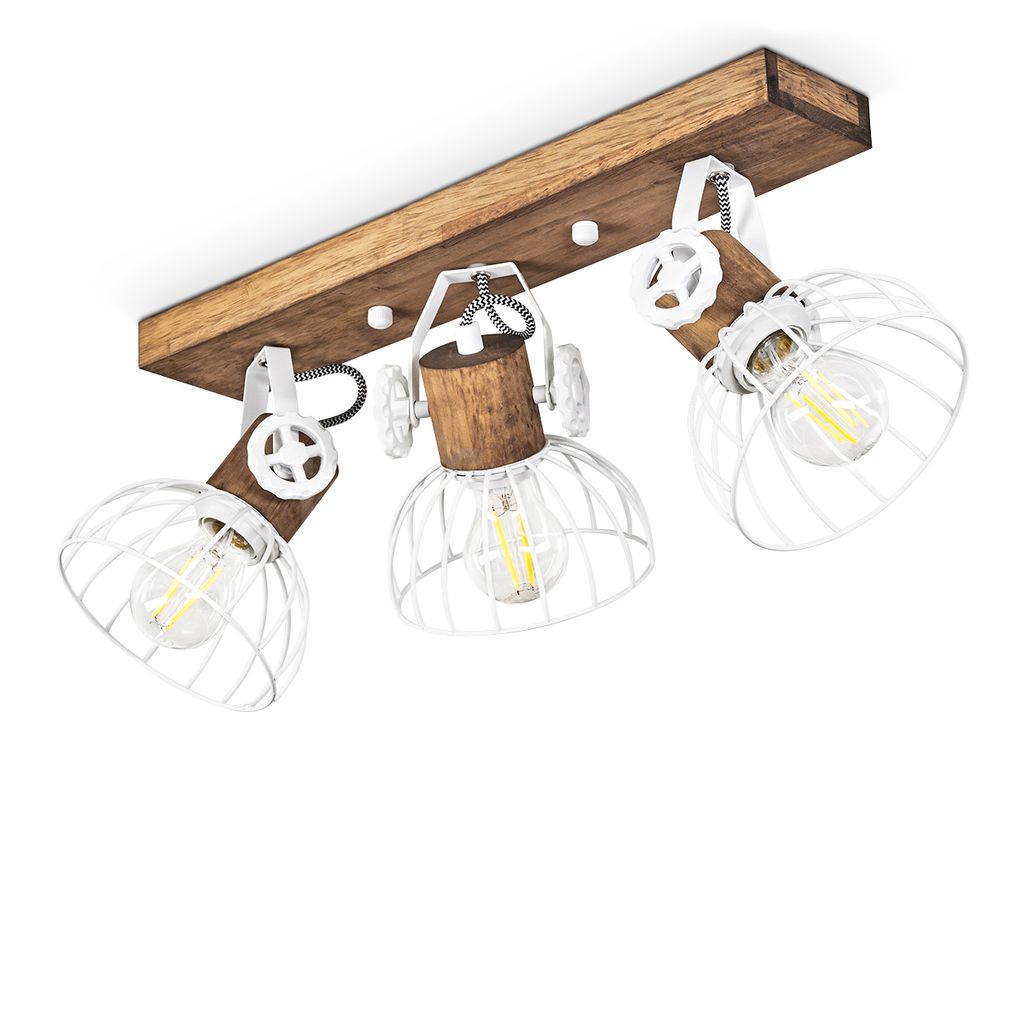 Cotes »Cotes« Deckenlampe aus Holz/Metall, Braun/Weiß Schirme, Gitter-Optik