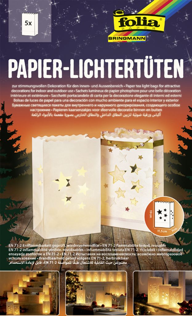 folia Lichtertüten "Sterne" groß aus Papier weiß 5 Stück Produktbild 