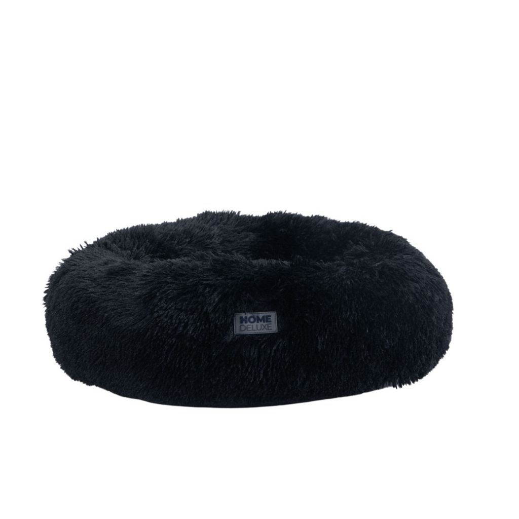 HOME DELUXE - Haustierbett MUFFIN - Maße: 60 x 60 x 14 cm, Farbe: Schwarz, inkl. Tierdecke, Baumwollfüllung, waschbarer Bezug, Rutsch- & Wasserfe...
