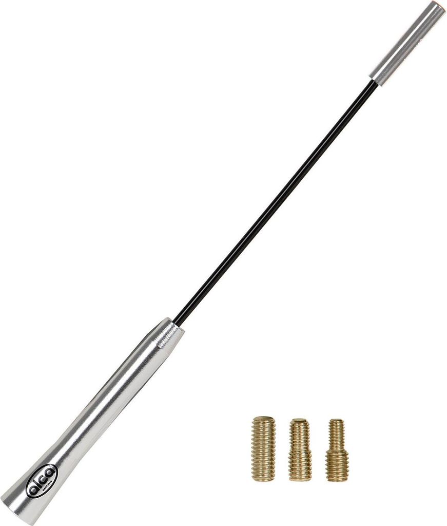 alca Autoantenne AM FM DAB+ Auto Dachantenne Marder-Stopp Universal 27 cm schwarz-silber Metall Set M4 M5 M6 Adapter Kfz Antenne Mast Mardersicher