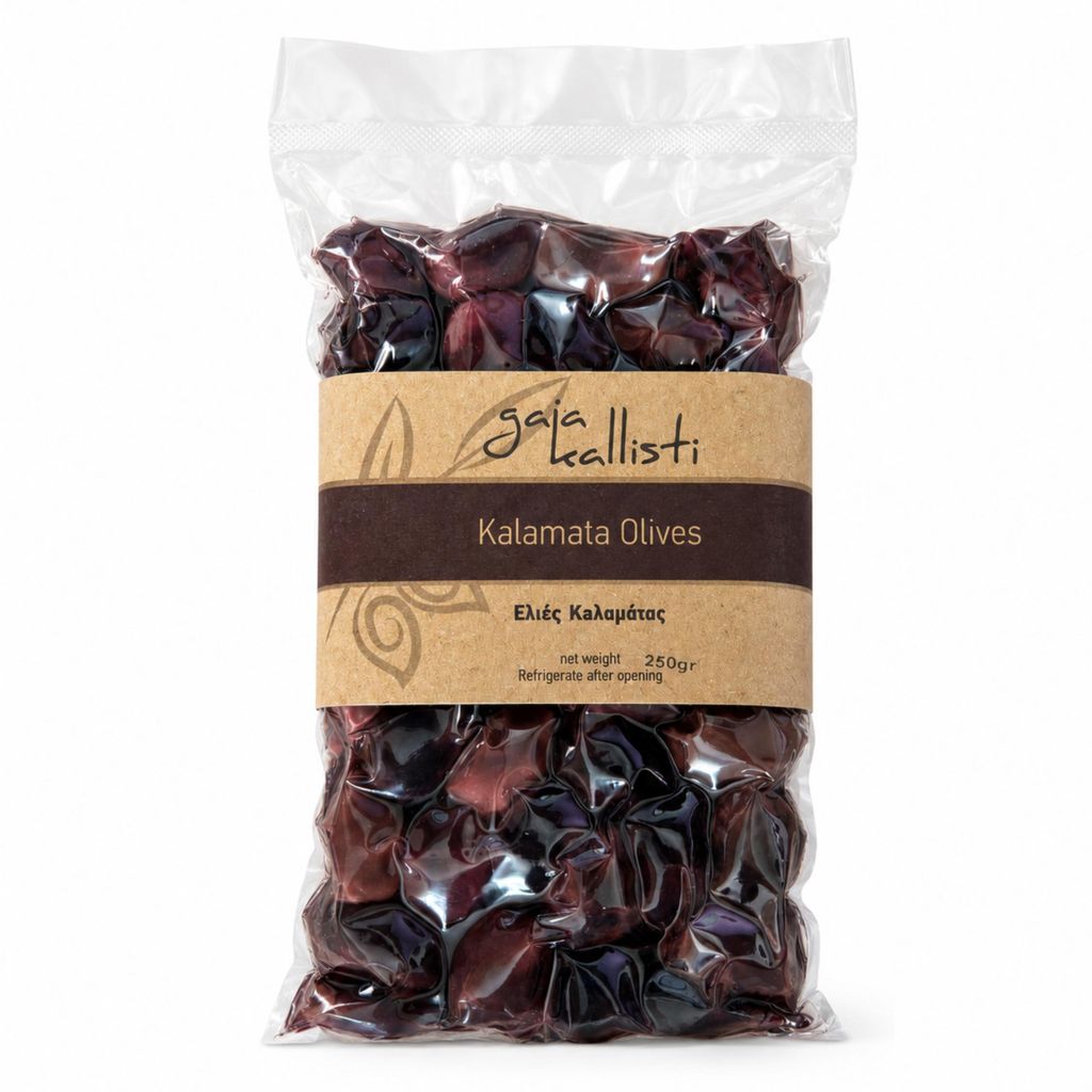 Gaia Kallisti Kalamata-Oliven mit Stein 250 g Vakuumbeutel