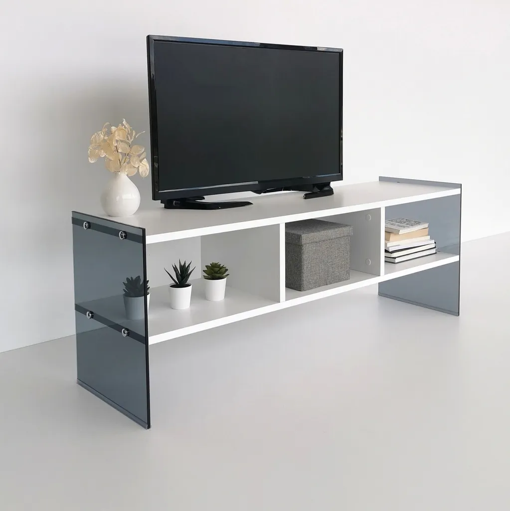 Support TV blanc 120cm anti-rayure et facile à nettoyer - Modèle TV401