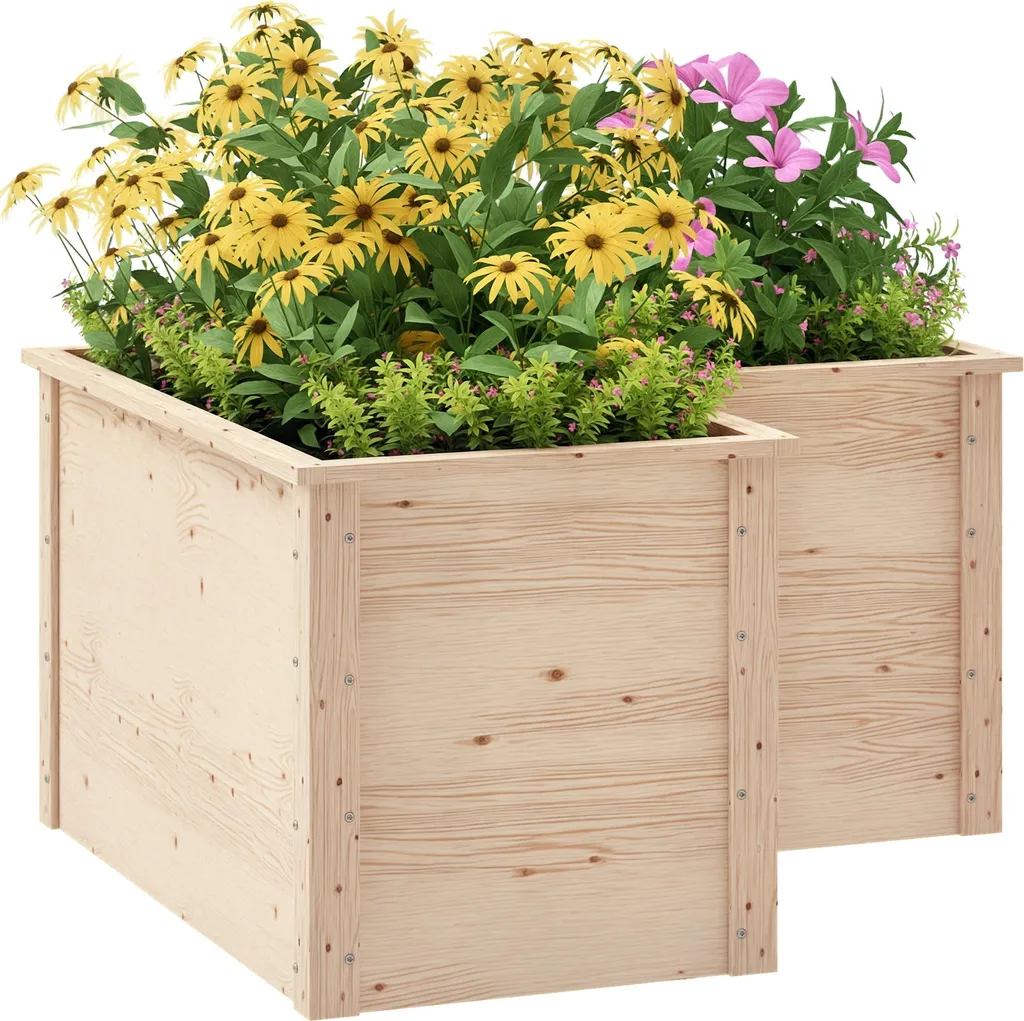 Potager en L 120x120x62 cm en Bois Naturel - Jardinière Fond Ouvert