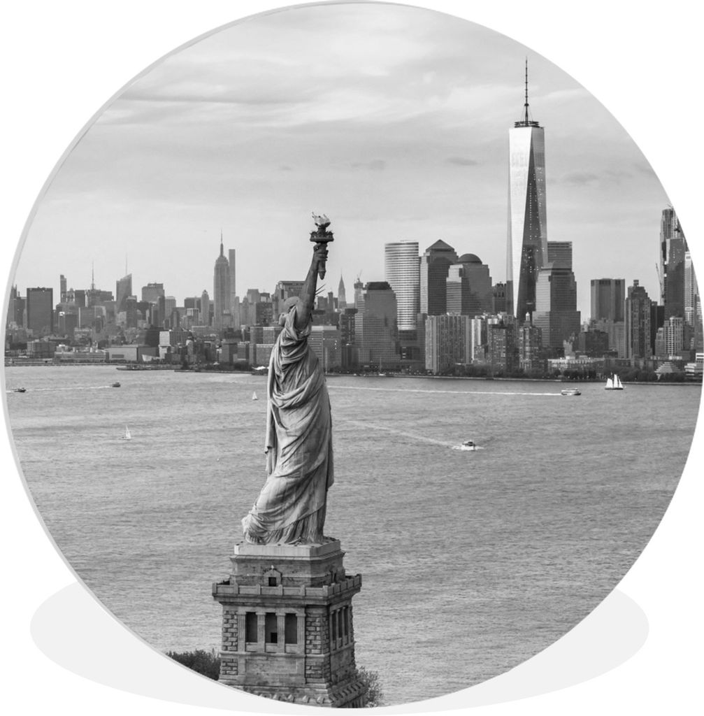 MuchoWow Rundes Wandbild - Runde Bilder World Trade Center - Freiheitsstatue - Schwarz - Weiß Ø 60 cm Kreis Wanddekoration Kunststoff - Wandkre...