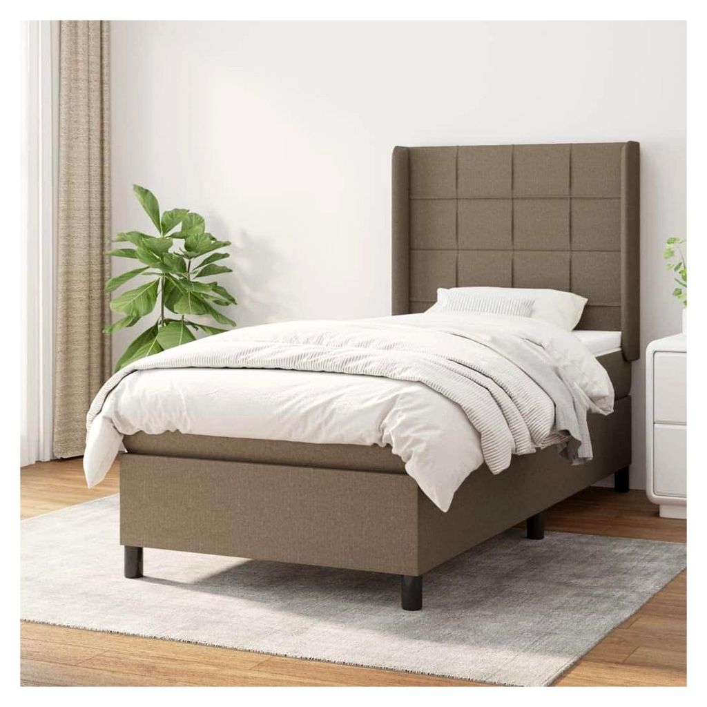 Lattenrost mit Matratze, Taupe, 90 x 200 cm, Stoff, Plattformbett, mit Lattenhalter, einfache Montage, für Schlafzimmer, Erwachsene