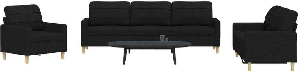 "im Angebot" 3-tlg. Sofagarnitur - Sofa-Set - Couchgarnitur - Schwarz Stoff - Klassische Sofas CC10873
