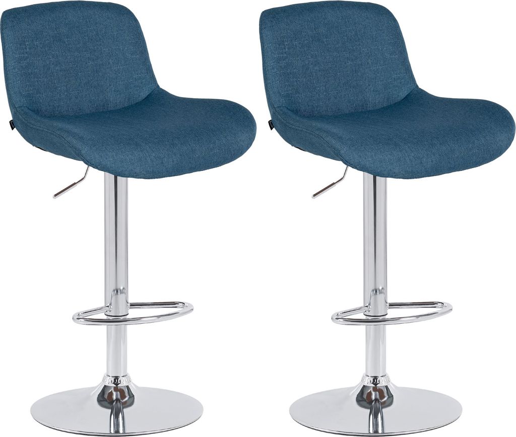 CLP 2er Set Barhocker Solon Chrom höhenverstellbar und drehbar mit Rückenlehne blau Material Stoff