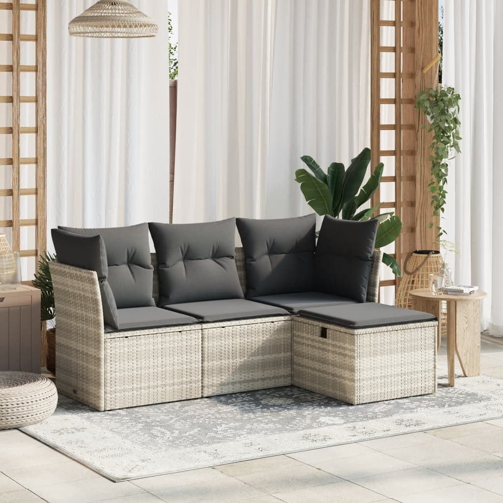 Maison Exclusive - 4-tlg. Garten-Sofagarnitur mit Kissen Hellgrau Poly Rattan