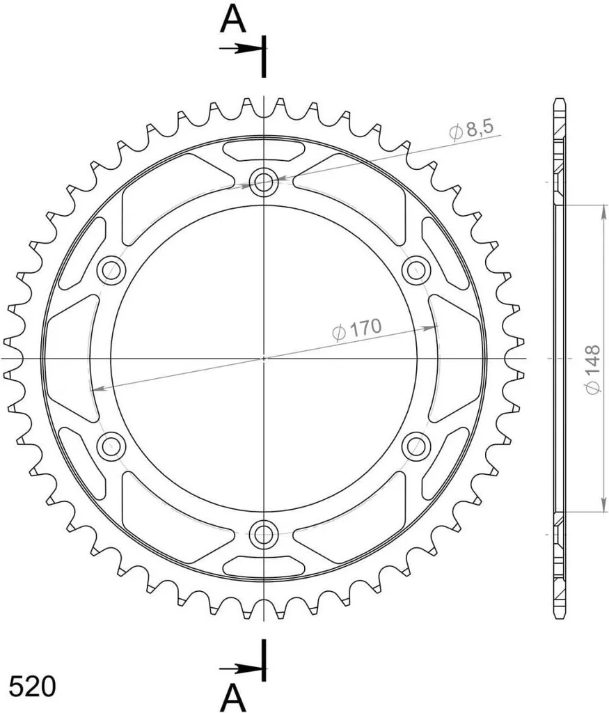 Pignon arrière Supersprox 520 50Z noir RFE-828:50-BLK pour moto