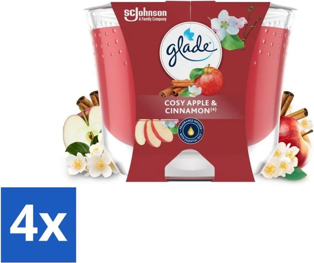 Glade - Candela profumata alla mela e cannella - 100 % cera di colza - 204 g - confezione risparmio - 4 pezzi