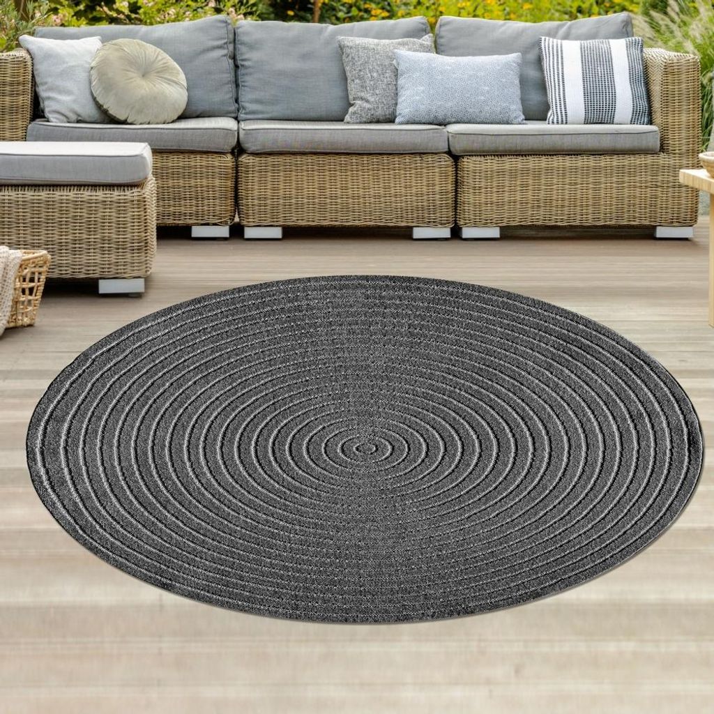 Outdoor Teppich Light Anthrazit rund modern wetterfest für Balkon Terrasse Größe - 120 cm Rund