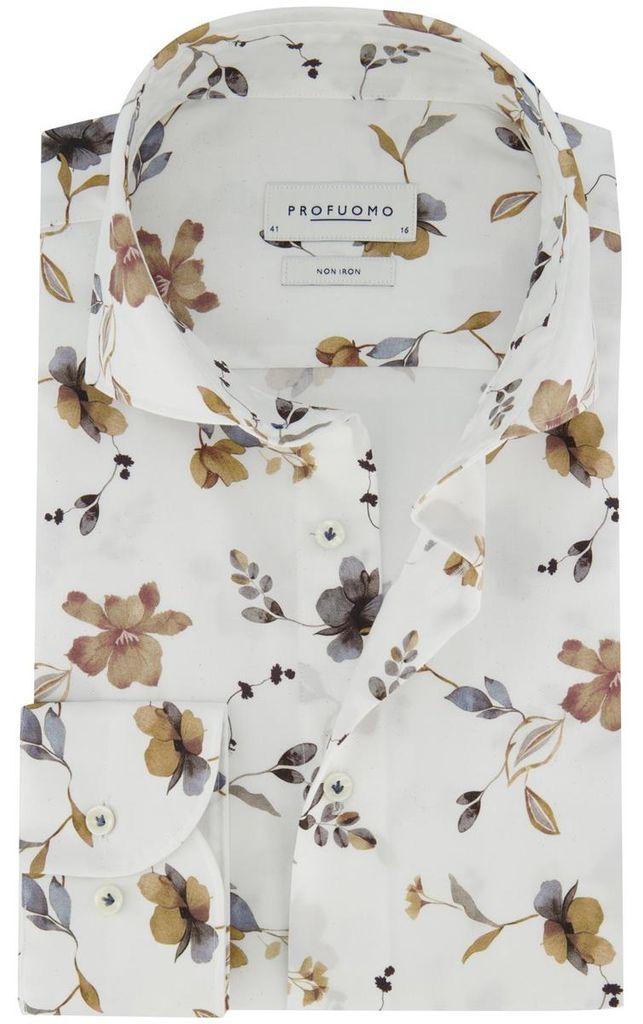 Hemd Profuomo schmale Passform weiß mit Blumenmuster