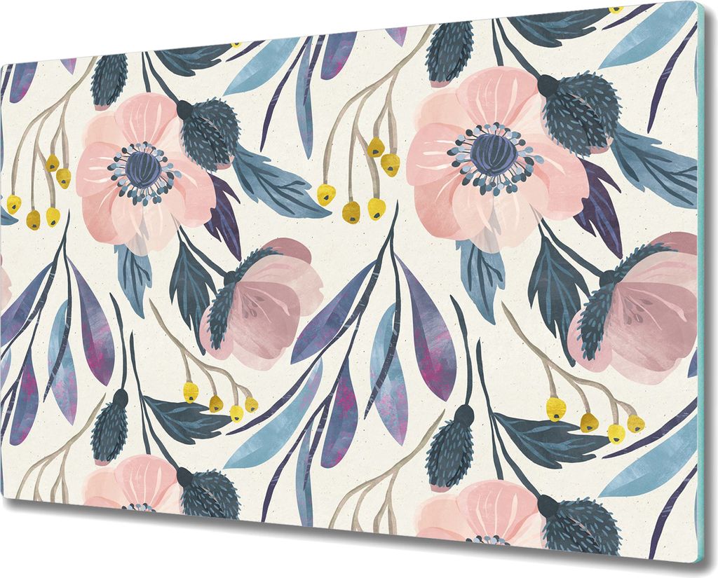 Glas-Herdabdeckplatte Glaskeramikkochfeld-Abdeckung Spritzschutz - 80x52 cm - Pastell Feldblumen