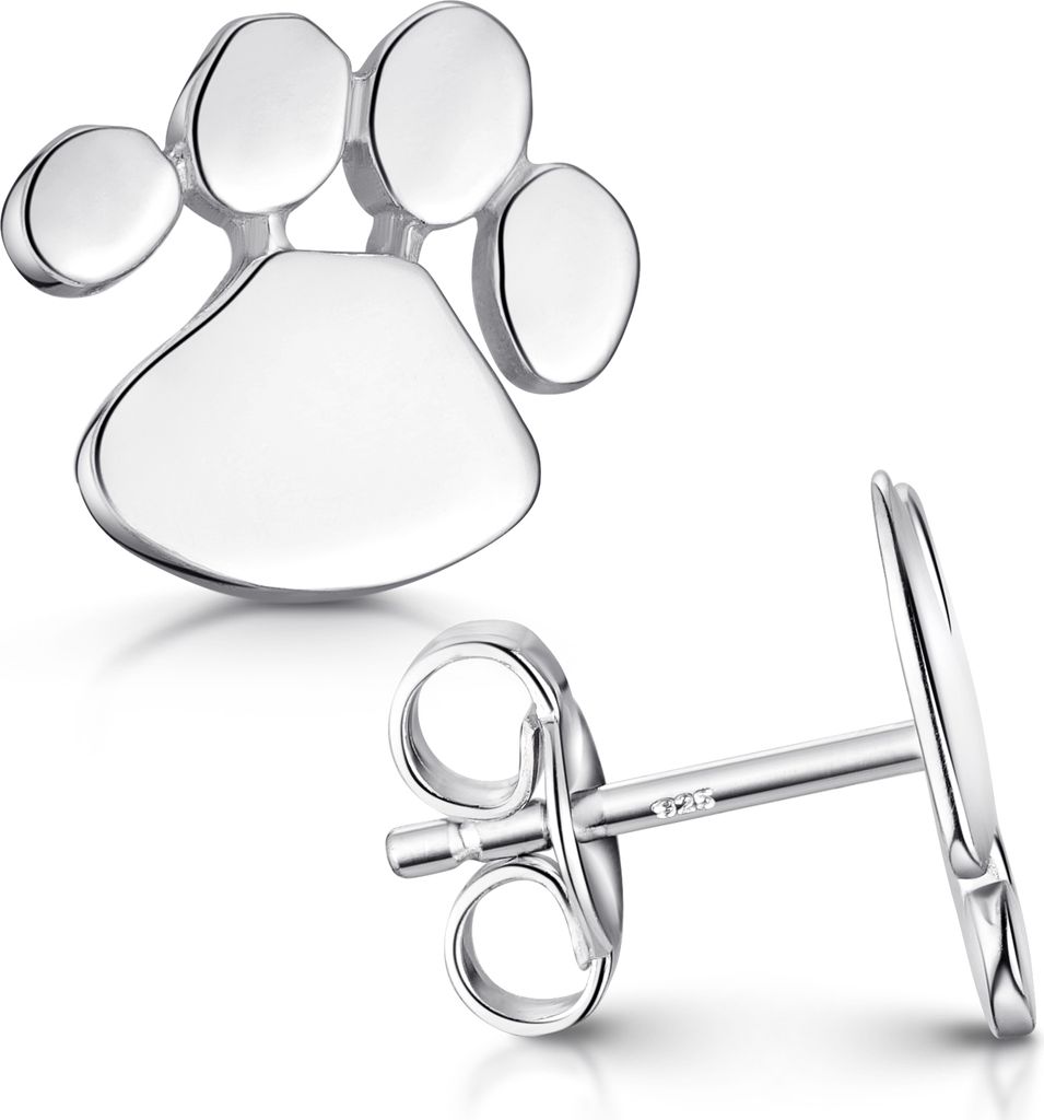 MATERIA Pfoten Ohrstecker Silber 925 Damen Mädchen - Pfotenabdruck Ohrringe 10x11mm rhodiniert in Geschenk-Box SO-178