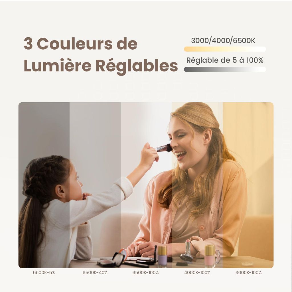 BD ART - Miroir mural ovale 100 x 40 cm - Éclairage LED - Lumière chaude 3600 K - IP44