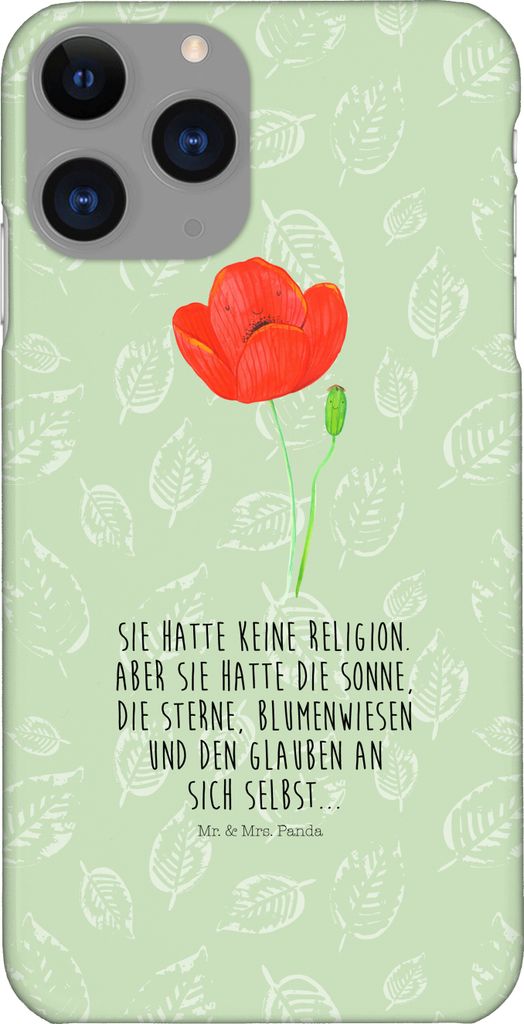Mr. & Mrs. Panda Iphone 11 Pro Handyhülle Blume Mohnblume - Blattgrün - Geschenk, Handy Case, Mohn, Respekt, Glaube, Religion, Motivation, Garten...