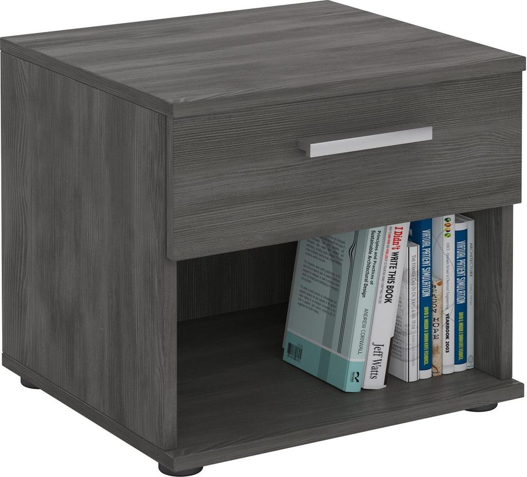 Nachttisch Nachtschrank Nachtkommode MARY esche grau, 42 x 38 x 30 cm, mit Schublade und offenem Fach