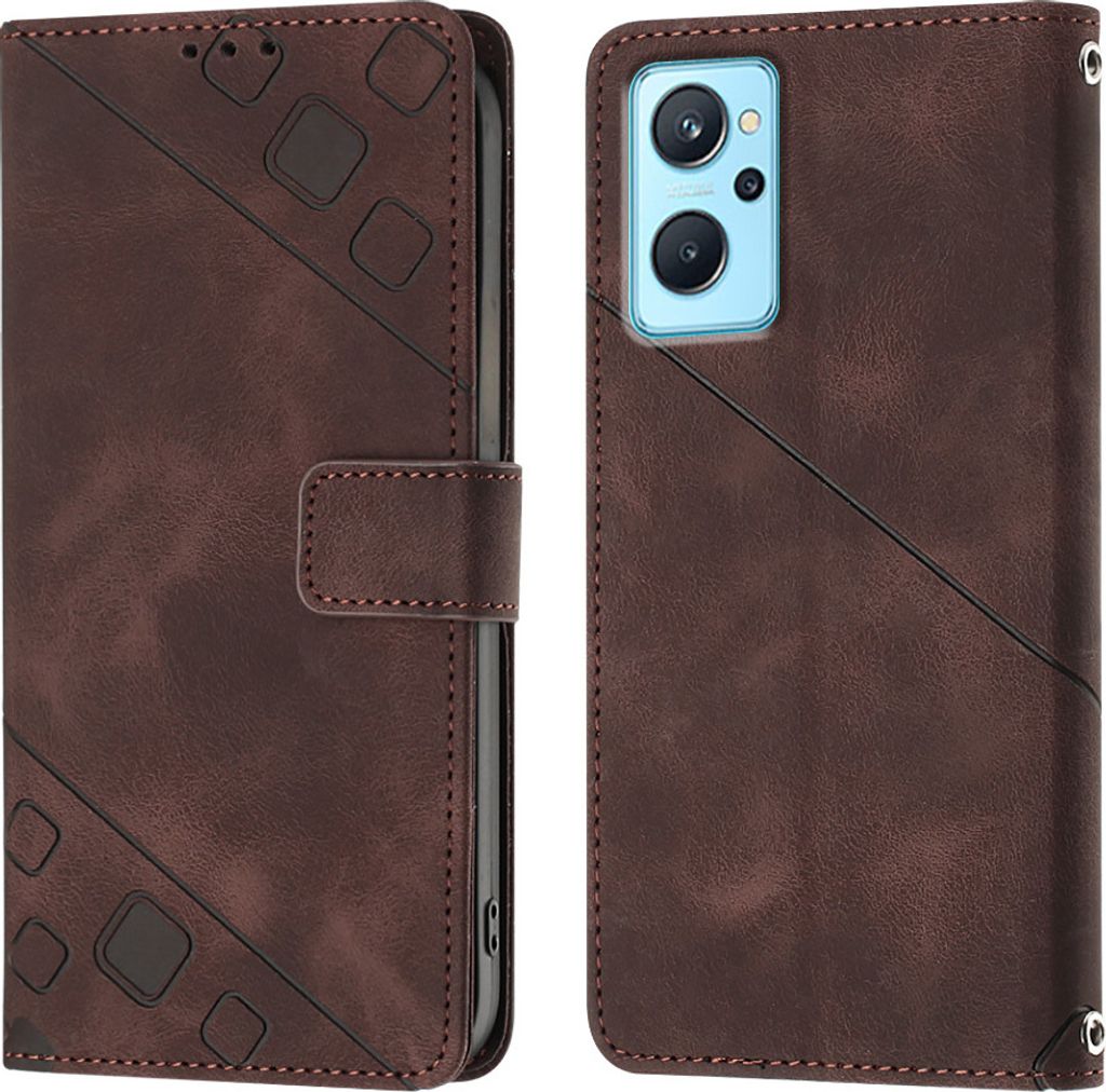 Hülle für OPPO Realme 9i A36 A76 Prägung Flip Leder Brieftasche Schutzhülle mit Ständer Braun