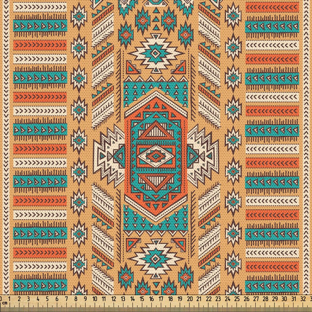 ABAKUHAUS Stammes Gewebe als Meterware, Ethnisches aztekisches geheimes Stamm-Muster in der amerikanischen böhmischen Art, 1 M (148 x 100 cm), Apr...